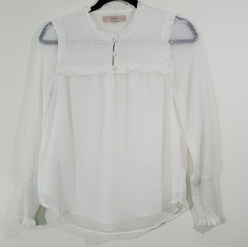 LOFT smocked sheer top